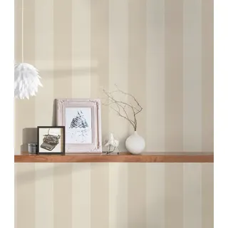 A.S. Création Vliestapete Natural Living Streifentapete, leicht strukturiert, matt, gemustert, neutral, (1 St), Landhaus gestreift, PVC-Frei, skandinavisch beige|grau