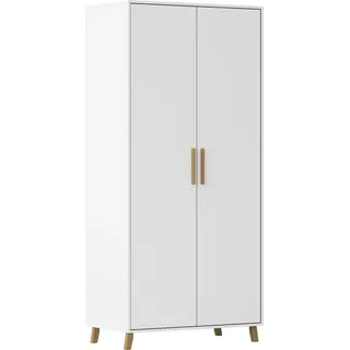 Drehtürenschrank RAUCH "Kleiderschrank Schrank Garderobe SHINJO Breiten 93/140/187 cm", alpinweiß, B:93cm H:203cm T:53cm, Holzwerkstoff, Schränke, Drehtürenschrank, Griffe und Füße aus Massivholz, viel Stauraum MADE IN GERMANY