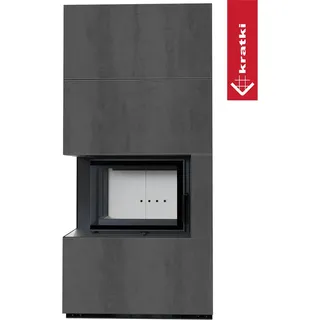 Kratki Kaminbausatz Floki Box links 8 kW Ø 160 Quarzsinter Naturali Pietra Di Savoia