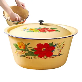 BSEID Emaille-Schüssel - Vintage Emaille-Geschirr mit Deckel - Asiatische Suppensalat-Servierschüssel, multifunktionale Kuchen-Gemüse-Nudelbehälter für Ramen, Reis