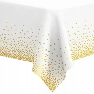 Festivalartikel Tischdecke Einweg-Tischdecke WEISS mit GOLDENEN PUNKTE 137x274 cm weiß