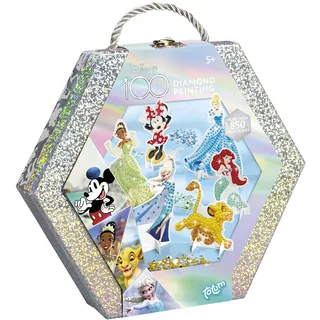 Totum Disney Diamond Painting Figuren in schöner Geschenkbox – 6 Disney Charaktere zum Verzieren mit über 850 Diamanten in Glitzer Bastelkoffer, Geschenk für Kinder, Mittel