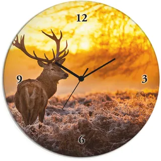 Wanduhr ARTLAND "Glasuhr rund Rotwild", orange, B:30cm H:30cm T:1,8cm, Wanduhren, Wanduhr, wahlweise mit Quarz- oder Funkuhrwerk, lautlos ohne Tickgeräusche
