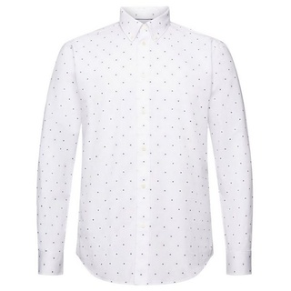 Esprit Langarmhemd Schmal geschnittenes Baumwollhemd mit Stickerei weiß