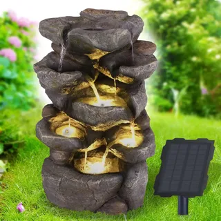 Solar Gartenbrunnen Brunnen Solarbrunnen LED Lichts und Akku Zierbrunnen