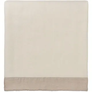 URBANARA Wolldecke FYN 220x240 cm Eierschale/Natur - 100% Reine skandinavische Schurwolle mit Leinenborte – Wärmender Überwurf aus hochwertiger Wolle