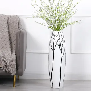 Leewadee Große Bodenvase Für Pampasgras Und Blumen, 65 cm hoch, Weiß, Resin