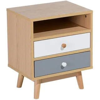 Beliani Nachttisch Fargo 40 x 30 x 48 cm Braun/Grau/Weiß