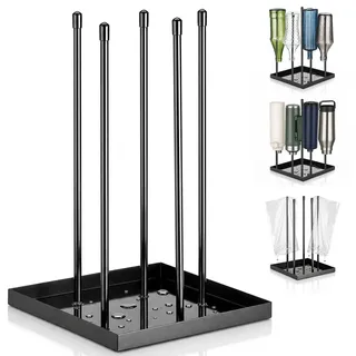 Cozary Abtropfgestell für SodaStream Flaschen, Flaschenhalter aus Edelstahl in Hochglanz-Schwarz, Flaschen Abtropfständer für 5 Flaschen (1,5 L), standsicher kompatibel mit SodaStream