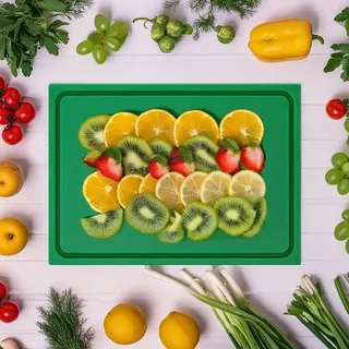Muvell Schneidebrett Kunststoff HDPE500 | Grün 35x25x2 cm | Schneidbrett | Gastro Profi HACCP Obst & Gemüse Küchenbrett | 1 Seite mit Saftrinne |