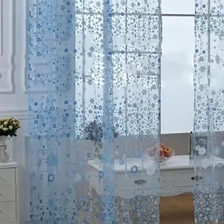 Cyrank Durchscheinender Vorhang, durchscheinender floraler Voile-Vorhang, eleganter durchsichtiger Vorhang, Blumen-Tüll, transparente Fensterbehandlung für Wohnzimmer, Schlafzimmer(100cm*250cm-blau)