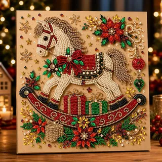 Reofrey Perlen Diamond Painting Erwachsene Noël, DIY Diamond Painting Set 30 x 30 cm, Niedliches Christmas Horse Pearl Art Kits, Noël Dekoration, Hiver, Geschenk für Anfänger