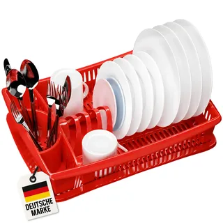 WELLGRO Abtropfgestell - Abtropfgitter - Geschirr Abtropfkorb - Abtropfständer - Abtropfschale - Geschirrabtropfständer - Made IN Europe, Farbe:Rot