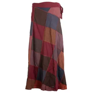 Vishes Wickelrock Langer Patchwork-Rock Wickel-Rock Wickel-Kleid Karos Ethno, Hippie, Boho, Gipsy Style rot 102cm Länge