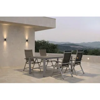 KETTLER BasicPlus Garten-Essgruppe, silber/anthrazit, Alu/Spraystone/Textil, 160 x 95 cm, 4 Klappstühle