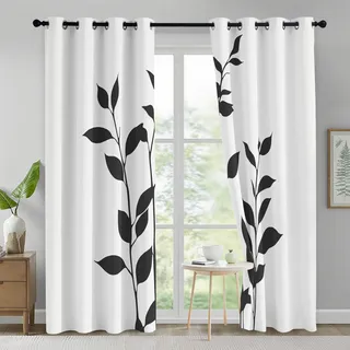 Generisch Verdunklungsvorhänge Blatt, Vorhänge Schwarz Weiß Minimalismus für Schlafzimmer Deko, Gardinen mit Ösen 280x140 cm (H x B), Vorhang Blickdicht Wohnzimmer 2er Set K4