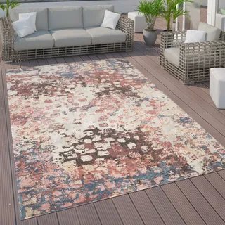 Paco Home - In- & Outdoor Teppich Terrasse Küchenteppich Vintage Pastell Abstrakte Muster 200 Cm Rund, Bunt 6