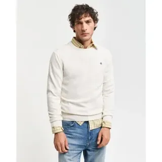 Gant für Herren. 87211 Sehr feiner Pullover aus Schafwolle mit beigem Rundkragen (M), Lässig