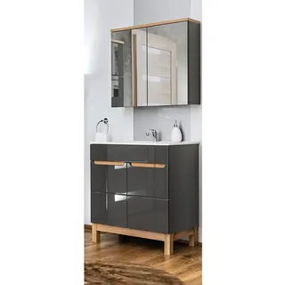 Lomadox Badmöbel-Set SOLNA-56, (Spar-Set, 3-St), grau & Spiegelschrank 60x200x45 cm grau 60 cm x 200 cm x 46 cm