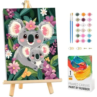 Arttoplus Malen Nach Zahlen Kinder ab 5 6 7 8 9 mit Rahmen-Koala Malen Nach Zahlen ab 5 6 7 8 9 10 Jahre Mädchen, Diy Acrylfarbe Paint by Numbers Tiere für Anfänger für Home Décor(20x30cm)