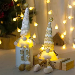 ACAREY Weihnachtsdeko Wichtel mit LED Licht, 2er Weihnachten Deko Wichtel Beleuchtet Weihnachtsdekoration Wichtel Klein, Warm Weiß Wichtel Figuren Plüsch Für Weihnachten Tischdeko Fensterdeko (Lang)
