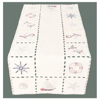 heimtexland ® Tischwäsche Nordsee Maritim Bestickt Blau Rot Esszimmer Tischdeko Typ737 Tischläufer 40x90 cm