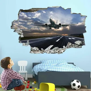 Wandtattoo 3D Durchbruch Flugzeug Wandsticker Wanddekoration selbstklebend Abnehmbare Wandaufkleber Deko Schlafzimmer Wohnzimmer Kinderzimmer Kunst Wohnkultur Wandbilder 120x80cm
