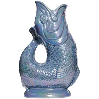 Gluckigluck Wasserkaraffe, (Original Gluggle Jug aus England), mit Gluckergeräusch, handgefertigt, ikonisches Fisch-Design, 1,2 L blau|grau