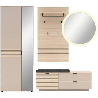Xora Garderobe Ina, Schwarz, Eiche, Kaschmir, Metall, Glas, Textil, Holzwerkstoff, 5-teilig, 236x202x38 cm, Garderobe, Garderoben-Sets & Serien, Garderoben-Sets