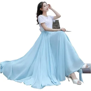 WDSBZNB Bauchtanz Rock 720 Grad Chiffonrock Balletttanz Damen Skate Lange Röcke Tänzerin Übungskleidung Professioneller Bühnentanzrock(Light Blue,XXL Length100cm)