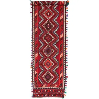 Nain Trading Orientteppich Kelim Fars 136x559 Handgewebter Orientteppich / Perserteppich Läufer, rechteckig, Höhe: 5 mm rot|schwarz