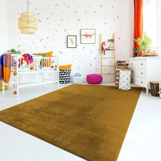 TT Home Teppich Kinderzimmer Waschbar Rutschfest Kinderteppich Junge Mädchen Weich Pastell Größe 80x150 cm - Gelb