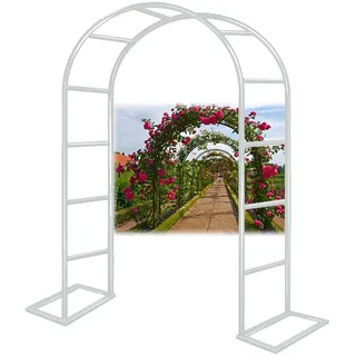Gartenbogen Aus Metall Breit 140 200 240 300 cm, Rosenbogen Rankhilfe Für Kletterpflanzen Hochzeit Terrasse, Freistehend Torbogen Rankgitter, Wetterfest Rankbogen, Gartendekoration(Weiß,260x230 cm (Bx