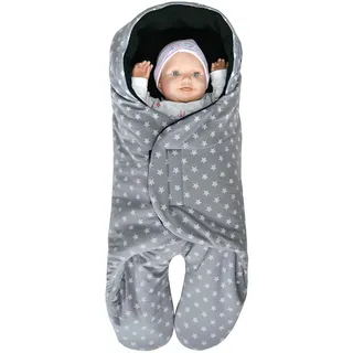 MijaCulture Winter Einschlagdecke Decke Universal für Autositz, für Kinderwagen, Buggy Premium Qualität 4125 (Schwarz/grau Sterne)