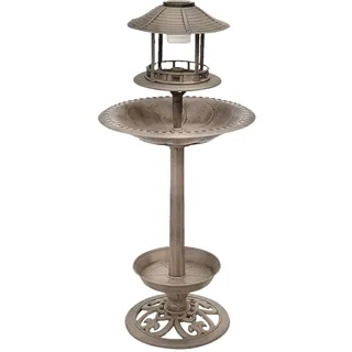 Design Vogel Tränke Brunnen Solar Led Beleuchtung Außen Dekoration Bronze 105 Cm