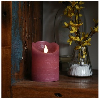 MARELIDA LED-Kerze Stumpenkerze Rustik Optik Echtwachs bewegte Flamme 10cm Timer rosa rosa