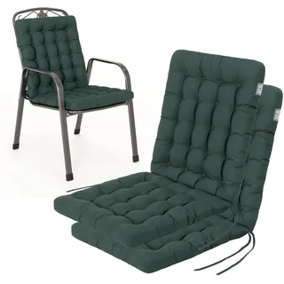 HAVE A SEAT Living Gartenstuhl-Auflagen 2er Set – Orthopädisch & 6 cm Dick – Niedriglehner 100x48 cm – Waschbar bis 95°C, Wetterfest – Moosgrün | Serie Luxury