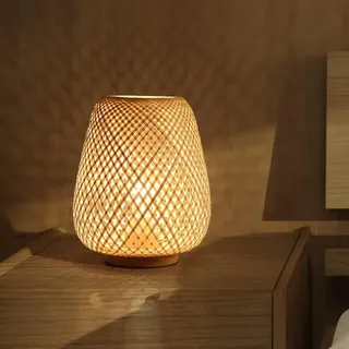 GUANSHAN Bambusweblaterne Tischlampe Nachttischlampe Japanischer Stil Nachtlicht Dekorative Tischlampe Tischbeleuchtung Bambus Lampenschirm für Schlafzimmer, Wohnzimmer