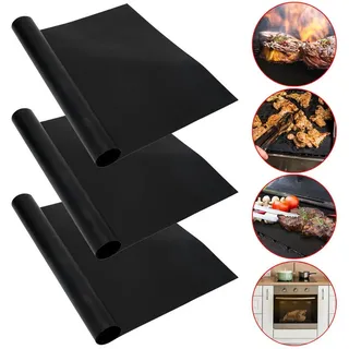 Casativo Grillplatte Bratmatte aus Glasfaser-Material, Antihaft BBQ-Grillmatte (3-St), für Gasgrill, Holzkohlegrill, Elektrogrill, lebensmittelkonform