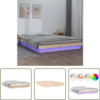 The Living Store Massivholzbett mit LED-Beleuchtung 120x200 cm - Braun