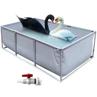 Moubhjd Fischteich mit klarer Sichtfolie&Abfluss,Zuchtbecken aus PVC Segeltuch mit Stahlrahmen,Ideal für Wasserpflanzen, Kois, Garnelen&Zierfische(Größe:L100xW250xH100cm)