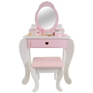Bandits & Angels Kinderschminktisch Julia Weiß Rosa mit Spiegel für Mädchen ab 3 Jahren - Schminktisch aus Holz - Schminktisch inklusive Hocker - Für Kinder