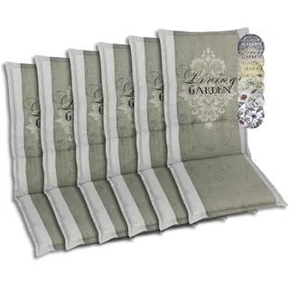 GO-DE Textil Bequeme und attraktive Polsterauflagen für Hochlehner-Gartenstühle (6er-Set, Wappen Living Garden beige, Hochlehner)