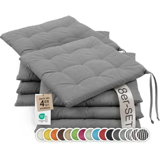 ZOLLNER 8er Set Sitzkissen in 40x40cm - gemütliche Stuhlkissen mit Bindebänder - waschbar bis 30°C - in schwarz-weiß-gestreift - Oeko Tex® Zertifiziert