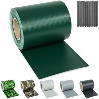 tectake® Sichtschutzfolie, Sichtschutzstreifen mit Befestigungsclips, Windschutz, Sonnenschutz, Sichtschutzmatte für Balkon, Garten, Terrasse, für Stabmattenzaun und Zaunelemente - 35 m, grün