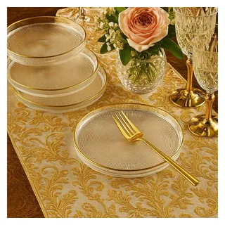 Jungengel Dessertteller 6er Set Glas mit Goldrand Kuchenteller Glasteller Vorspeisenteller, (6 St), Edles 6er Glas Dessertteller mit Goldrand, stapelbar & pflegeleicht weiß