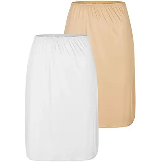 Unterrock NINA VON C. "2er Pack Halbrock Länge 60 cm Elegance", Damen, Gr. 50, bunt (weiß caramel), Obermaterial: 81% Viskose CV. 19% Polyester PES., Röcke Unterrock
