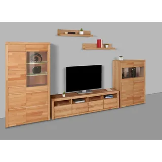 OTTO home Wohnwand Silkeborg: 5-teilig, Breite: 360cm, Griffmulden, variable Einlegeboden, (Set, 5-St), Fronten aus Massivholz und Korpus aus Holzwerkstoff braun