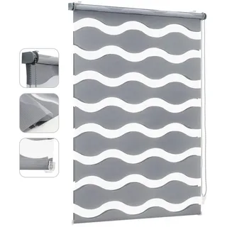 Sekey Doppelrollo Wellen 130 x 130 cm Dunkelgrau