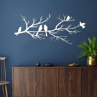 luxuskollektion Wanddekoration Metall Vögel auf Ast Weiß Groß 80x34.6 cm